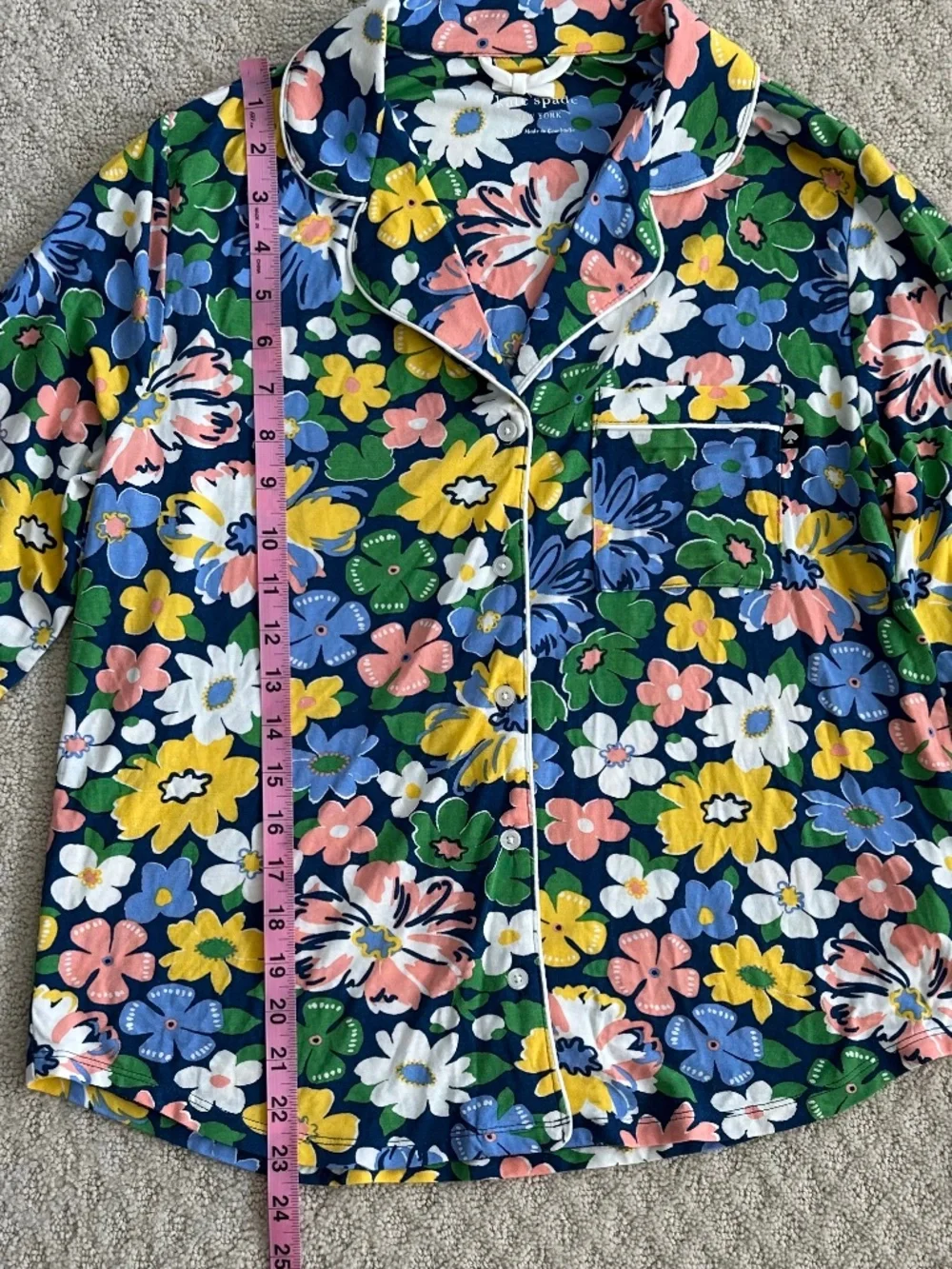 Kate Spade Long Sleeve Floral Pajama Set Small Relaxed Fit Lightweight Stretchy